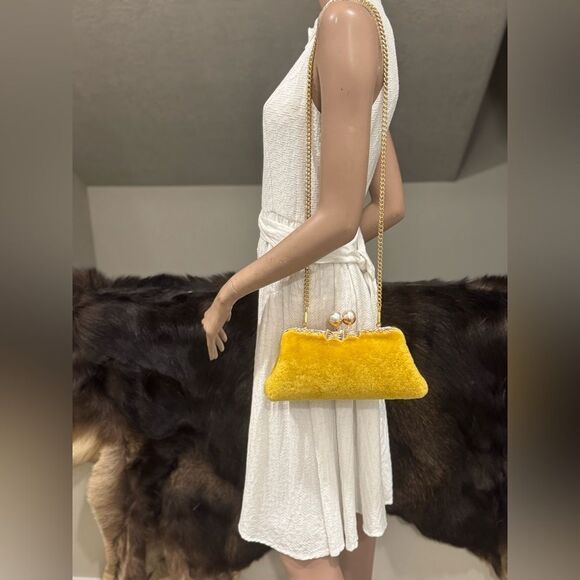 Genuine Shearling Leather “Pearl” Kisslock Clutch Bag/Evening Bag/Crossbody
